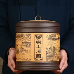 Pot de stockage de thé à feuilles mobiles européen en gros Récipient en céramique d'argile violette pour aliments domestiques