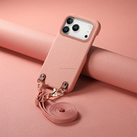 Étui de téléphone semi-protecteur anti-chute en cuir PU à motif litchi détachable avec long cordon bandoulière pour iPhone 17 16 Air Pro Max