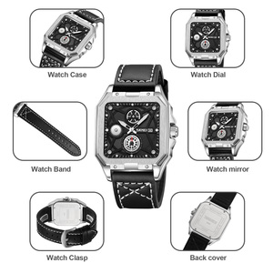 Reloj mecánico para hombre con esfera cuadrada tipo esqueleto, resistente al agua, de cuarzo, con correa de cuero. - Product Image 2