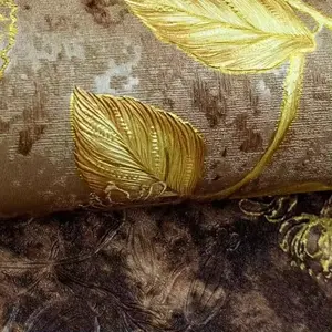 MyWow עיצוב חדש באיכות טובה פרח טבעי עלי זהב טפט PVC לעיצוב הבית