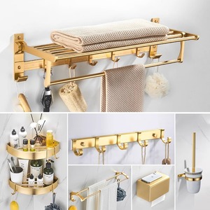Set di Accessori Bagno di Lusso in Alluminio Spaziale Oro Spazzolato, Montaggio a <span class=keywords><strong>Parete</strong></span>, Antiruggine, Kit Hardware per Toilette <span class=keywords><strong>da</strong></span> Hotel con Portasciugamani - Product Image 1