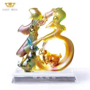 Chinese New Year Crystal Gift Boxes Feng Shui Statue Modern Office Decoration For Desk