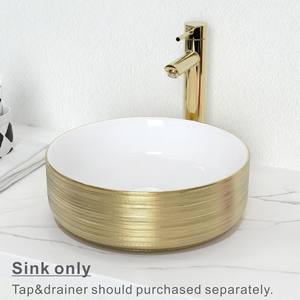 עגול צורה קרמית אגן היון זהב העליון כלי צבע חדר אמבטיה דקורטיבי חדר רחצה עמיד - Product Image 2