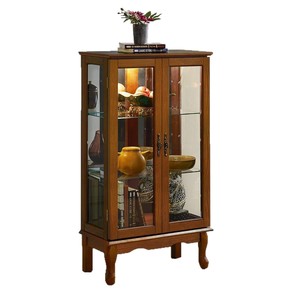 유산 골동품 나무 디스플레이 캐비닛 조정 가능한 선반 거실 보관을위한 가정용 가구를위한 어두운 다크 브라운 유리 문 - Product Image 5
