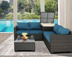 PE <span class=keywords><strong>wicker</strong></span> cắt loveseat couch Set cuộc trò chuyện sofa với hộp lưu trữ <span class=keywords><strong>Glass</strong></span> <span class=keywords><strong>Top</strong></span> bảng cho ban công bãi cỏ và vườn - Product Image 3