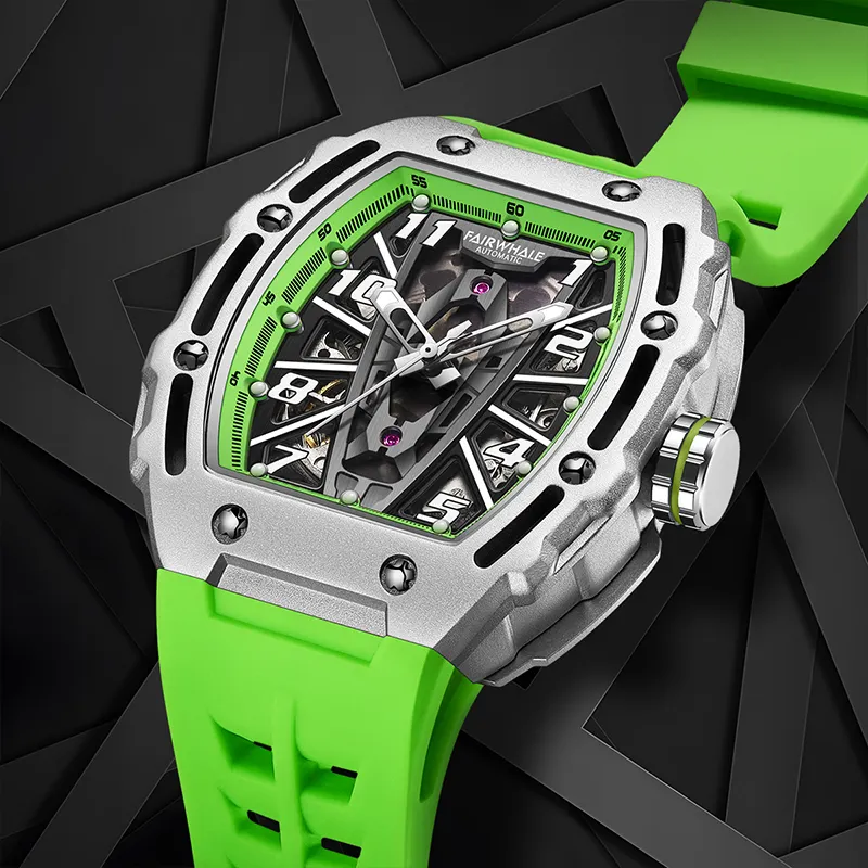 New Silicone Strap Luxury Stainless Steel Hallow Out Skeleton Mechanical Watches Luminous Automatic Watches