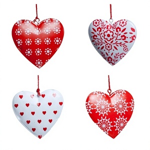 Wholesale Bulk Red White Metal <b>Heart</b> Ornaments Rustic Painted Tin Hanging <b>Heart</b> Pendants <b>For</b> Christmas Tree <b>Decor</b> Crafted Design - Product Image 1