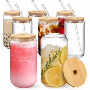 16Oz 20Oz Diy Blank Sublimation High Borosilicate Can Shaped Beer Can Glass <b>Cups</b> Bamboo <b>Lid</b> <b>Straw</b> Dishwasher Microwave Safe - Product Image 1