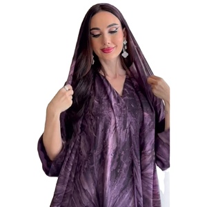 Conjunto de Abaya de Chifón Tie Dye para Mujer, Túnica Larga Abierta con Capa y Pañuelo <span class=keywords><strong>a</strong></span> Juego, Elegante Vestido Maxi Musulmán Modesto de Dubái - Product Image 1