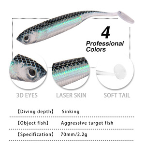 Paquete de 5 Señuelos de Pesca de Silicona Artificial, Color Cristal Transparente, Cola en Forma de T, 70 mm/2,2 g, para Pesca con Señuelos - Product Image 4