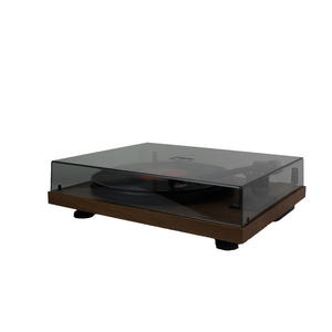 Tocadiscos con base de madera y cubierta de vidrio para uso doméstico - Product Image 1
