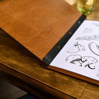 Couverture de menu en bois et cuir gravée au laser A4 A5, logo personnalisé, porte-menu en contreplaqué avec reliure à vis pour restaurant, café, bar