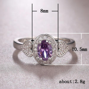 Anello da Donna F172 con Ametista Ovale, Gemma Naturale, Montatura a Pavé, Forma a Cuore, Anelli di Fidanzamento alla Moda - Product Image 5