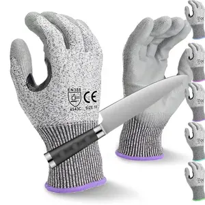 Logotipo personalizado pantalla táctil industrial resistente a cortes Nivel 5 protección pu recubierto seguridad trabajo guantes para el trabajo