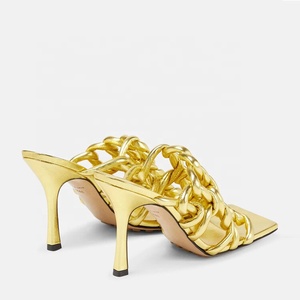 Sandales à talons hauts fins pour femmes, design mode, à bout carré ouvert, avec nœud tressé et découpes, mules à enfiler pour l'extérieur - Product Image 6