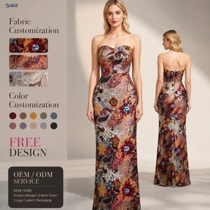 <span class=keywords><strong>Robe</strong></span> longue <span class=keywords><strong>de</strong></span> soirée moulante sans bretelles pour femme, personnalisée, <span class=keywords><strong>de</strong></span> luxe, en maille, à imprimé floral, brodée <span class=keywords><strong>de</strong></span> sequins - Product Image 1
