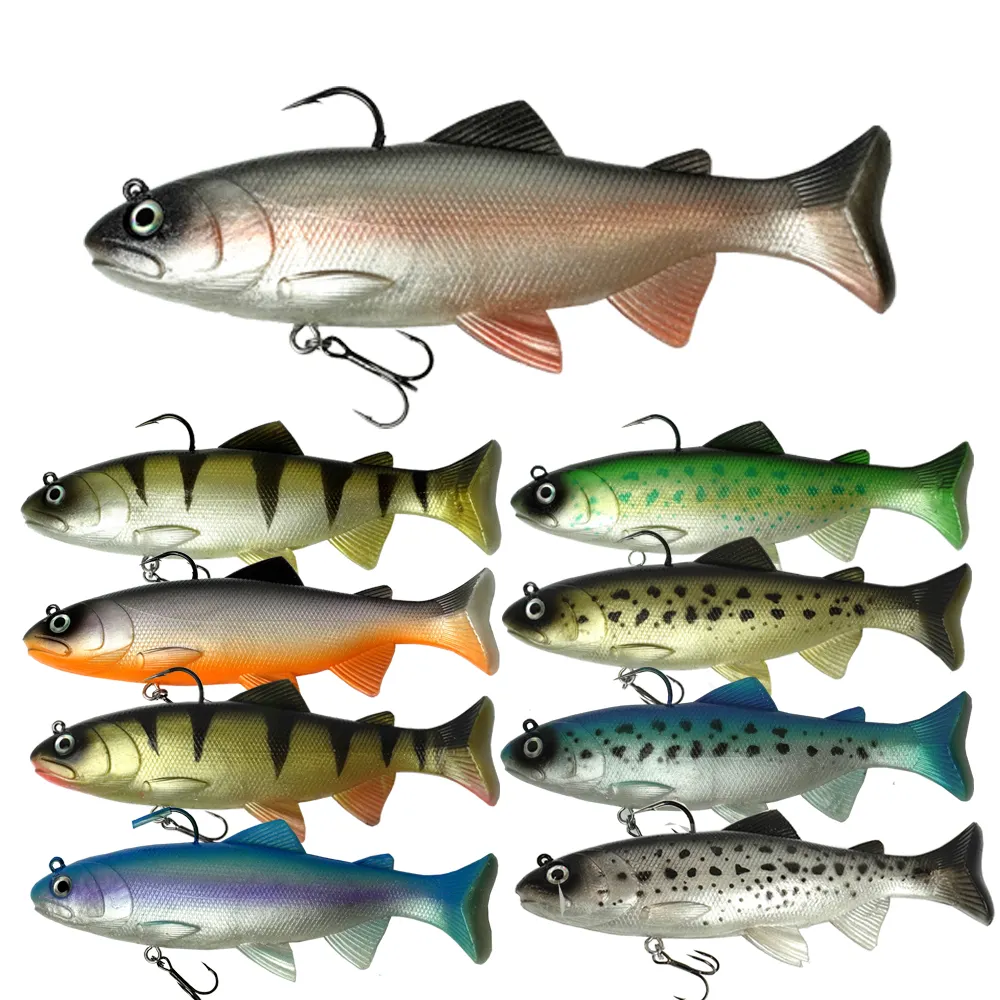 WATERBOY Trout 18cm 125g Head PVC Swimming Artificial Baits T Tail Silicone Soft Bait Swimbait Wobblers Fishing Lures