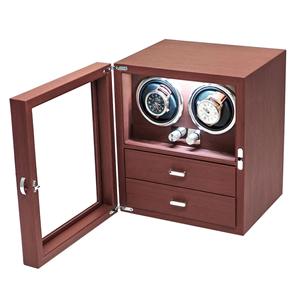Boîte à <span class=keywords><strong>remontoir</strong></span> de <span class=keywords><strong>montre</strong></span> <span class=keywords><strong>automatique</strong></span> de luxe en bois de grain rouge bordeaux, écologique, silencieuse, avec présentoir rotatif multifonctionnel à 2 niveaux - Product Image 3