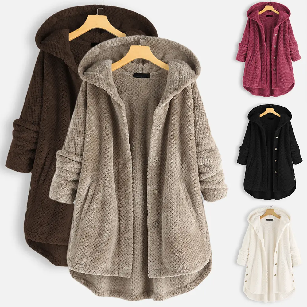 Plus size women's coats winter hooded double-sided fleece hoodie fashion medium length warm winter coat women