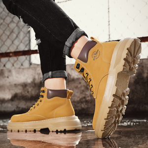 <span class=keywords><strong>Stivali</strong></span> Invernali Caldi in Vera Pelle con Lacci per <span class=keywords><strong>Uomo</strong></span> e Donna, Fodera in Rete Morbida, Giallo Moda Stile Britannico, Aumento Altezza - Product Image 3