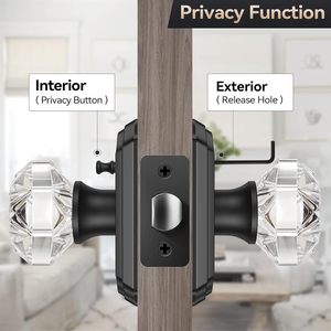 Calzibeno Crystal Door Knob Black Glass Zinc Traditional Design Interior Door <b>Handle</b> with <b>Lock</b> Privacy Function - Product Image 3