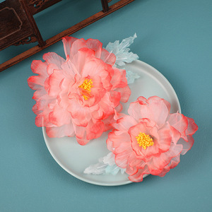 Nouvelles pinces à cheveux originales, faites à la main, avec de grands motifs dégradés de pivoines, pour le maquillage, la photographie et les coiffures Hanfu. - Product Image 4
