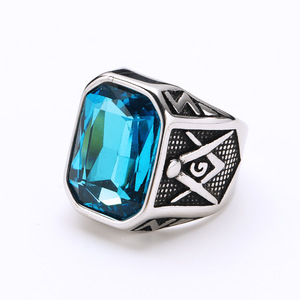 Erkek moda yüzükler bilezik seti avrupa amerikan tarzı Hip Hop büyük taşlar AJ titanyum paslanmaz çelik masonik için - Product Image 4