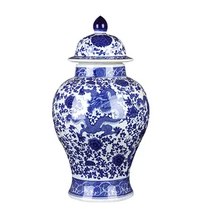 중국 스타일 드래곤 파란색과 흰색 진저 항아리 도자기 장식