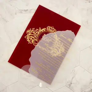 Free Sample Create Invitation Cards Burgundy Sleeve Design Velvet Wedding Invites with Tassel