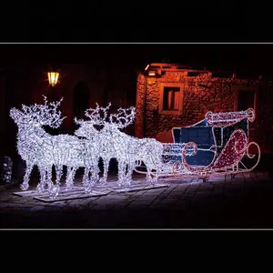 热销圣诞时尚雪橇和鹿3d发光二极管圣诞庆祝主题灯
