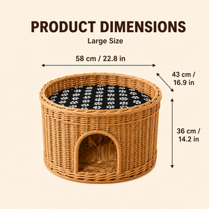 Casa para Mascotas Tejida de Mimbre Natural, Plataforma Superior Abierta, Zona Privada Inferior, <span class=keywords><strong>Cueva</strong></span> Transpirable para Gatos - Product Image 4