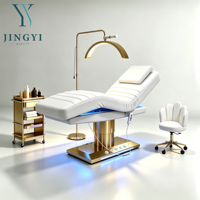 Fauteuil de Salon de Beauté et Spa pour Extensions de Cils, Chaise Faciale Ergonomique Réglable, Lit de Massage Électrique Luxe Beige Inclinable