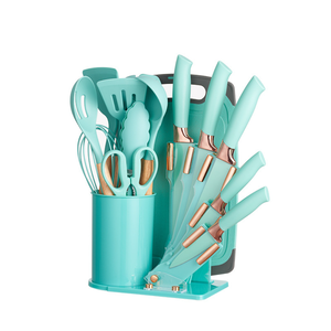 Đồ Dùng Nhà Bếp Đặt 19 Mảnh Thép Không Gỉ Dao Nhà Bếp Đặt <span class=keywords><strong>Silicone</strong></span> Đồ Nấu Nướng Với Tay Cầm Bằng Gỗ Cho Nấu Ăn - Product Image 3