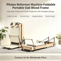 Machine de Pilates Reformer Pliable et Portable Personnalisable OEM avec Roues de Transport, Cadre en Chêne pour Rangement Vertical, Idéale pour la Maison