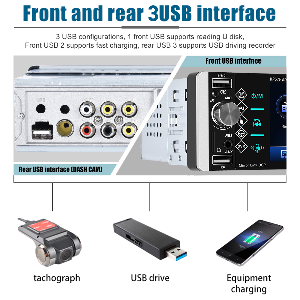 Podofo A2905 1 Din Carplay Car Radio Autoradio 5.1" Touch Screen Car