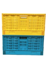 Caisse en plastique bleue pliable en gros pour supermarché, panier de rangement pliable en PP pour courses
