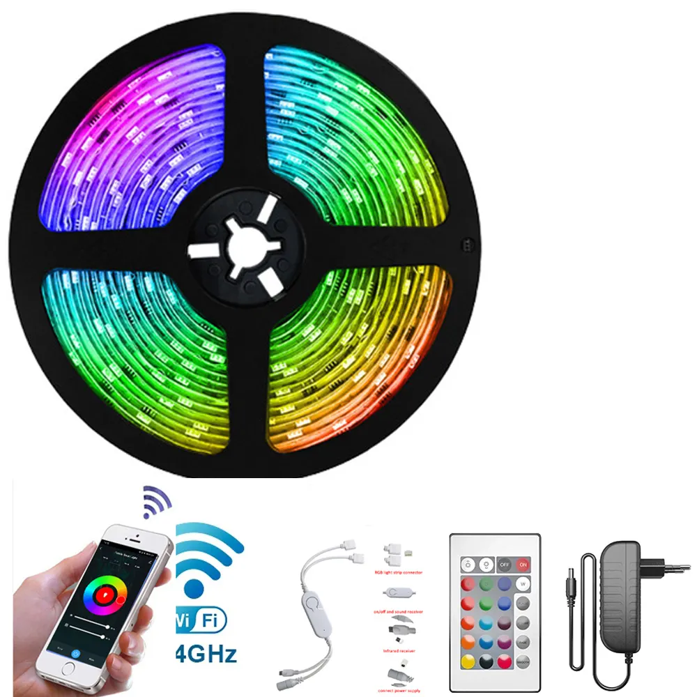 Kit de luzes inteligentes SMD 5050 2835 para decoração, kit de luzes flexível RGB coloridas e coloridas de alta qualidade com wi-fi e aplicativo