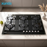 Table de cuisson à gaz encastrable Xunda sur mesure, 6 brûleurs, 870 mm, flamme bleue, en verre, pour cuisine
