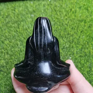 Grosir Obsidian hitam kerajinan kristal wanita Yoga ukiran wanita dengan 7 Chakra untuk meditasi