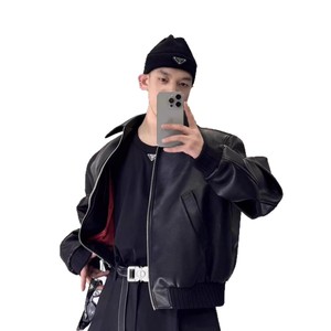 Chaqueta Bomber YACHEN de Cuero PU Corto Estilo Retro Americano Hip-Hop con Solapa y Patrón de Corazones para Hombre, Holgada, Estilo Urbano, Otoño, <span class=keywords><strong>Badboy</strong></span> - Product Image 2