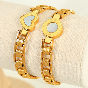 Heart Shape Roman Numeral <b>Bracelet</b> Gold Plated Women's Jewelry Gift Fashion Cuff <b>Bracelets</b> - Product Image 1