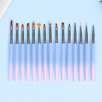 Juego de 15 Pinceles para Decoración de Uñas en Degradado Rosa y Azul, Pincel de Cristal para Salón con Mango Acrílico, Material de Nailon, Herramientas para Uñas