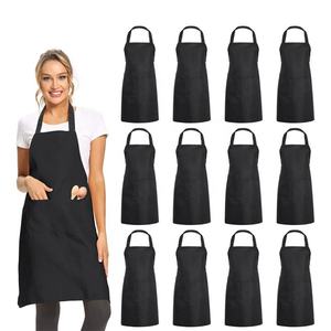 Delantal ajustable negro con Babero con función resistente a las gotas de agua y 2 bolsillos Ropa de cocina personalizada para mujeres y hombres Chef - Product Image 1
