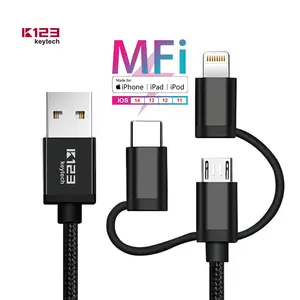 Cable USB 3 en 1 de nailon trenzado, Cargador rápido para iPhone y Android Mico, Cable USB 3 en 1 de alta velocidad para sincronización de datos