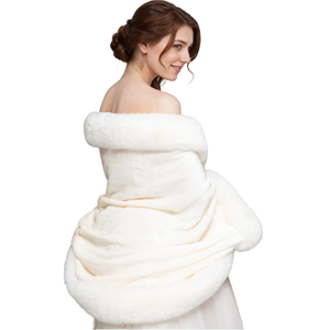 Women Fashion Faux Fur <b>Shawl</b> with Flurry Trim Loose Batwing Sleeve Cloak Warm Double Fur Wrap for <b>Wedding</b> Cocktail - Product Image 3