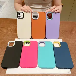 Simple Solid frosted silicone phone case Suitable for Apple 15promax three-in-one Silicone Phone Case
