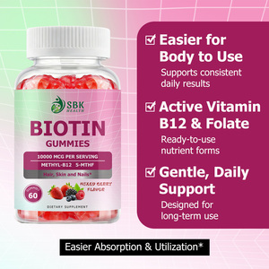 Petit MOQ 10000mcg Gummies à la biotine saveur fruits rouges pour une peau éclatante et des cheveux plus épais, complément de biotine avec vitamines B6 et D3 - Product Image 6