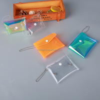 Vente en gros Kpop porte-clés petit portefeuille porte-cartes pochette carrée sac paillettes transparent mini pvc porte-monnaie avec bouton pression
