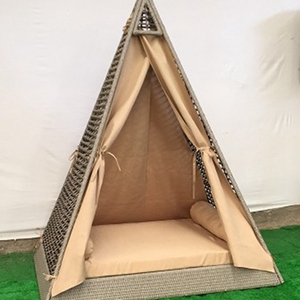 Muebles de Exterior Plegables y Portátiles Modernos, Cama de Playa con Dosel Triangular, Ratán, Hierro, para Parque, Patio, Villa, Estilo Playero - Product Image 3