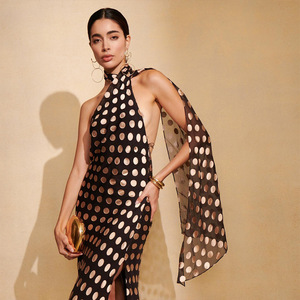 Verified Supplier Halter Neck Polka Dot Dress Vintage Style With Belt |  Alibaba.com
